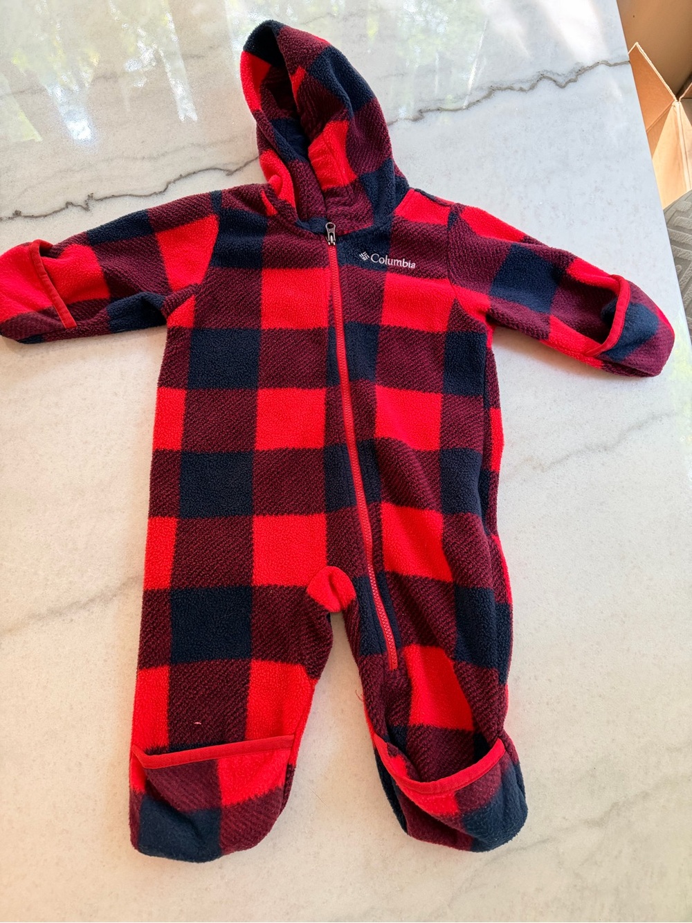 Columbia Red & Black Buffalo Plaid Fleece Hooded One-Piece